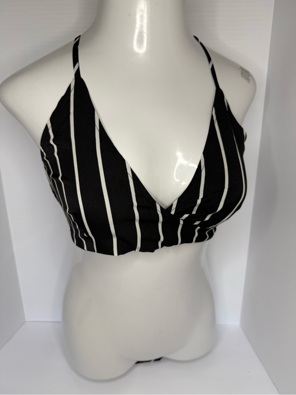 Black & White Striped V-Neck Camisole Bralette